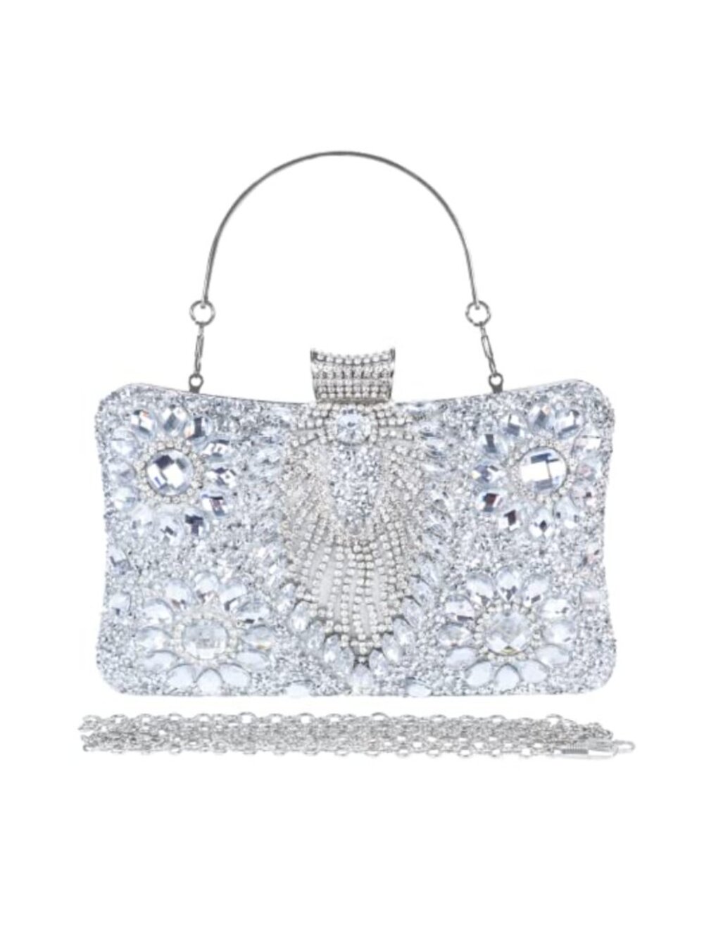 Rhinestone Sequin Clutch Purse Evening Handbag Removable Chains Wedding Party
